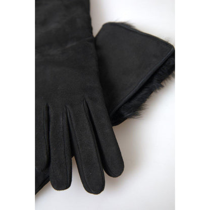 Dolce & Gabbana Black Leather Fur Elbow Length Gloves 1728,40% Lambskin Leather,67345645728,7|S,Accessories,Black,Dolce & Gabbana,Gloves - Accessories,Gloves - Men - Accessories,Material: 60% Goatskin Leather,Men,Men - Accessories,New with tags