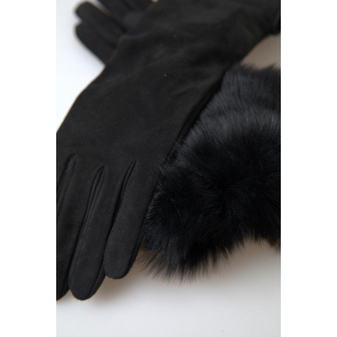 Dolce & Gabbana Black Leather Fur Elbow Length Gloves 1728,40% Lambskin Leather,67345645728,7|S,Accessories,Black,Dolce & Gabbana,Gloves - Accessories,Gloves - Men - Accessories,Material: 60% Goatskin Leather,Men,Men - Accessories,New with tags