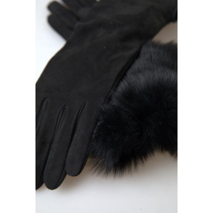 Dolce & Gabbana Black Leather Fur Elbow Length Gloves 1728,40% Lambskin Leather,67345645728,7|S,Accessories,Black,Dolce & Gabbana,Gloves - Accessories,Gloves - Men - Accessories,Material: 60% Goatskin Leather,Men,Men - Accessories,New with tags