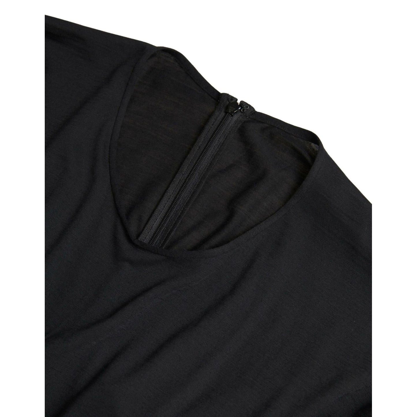 Dolce & Gabbana Black Wool Wrap Sheath Midi Gown Dress