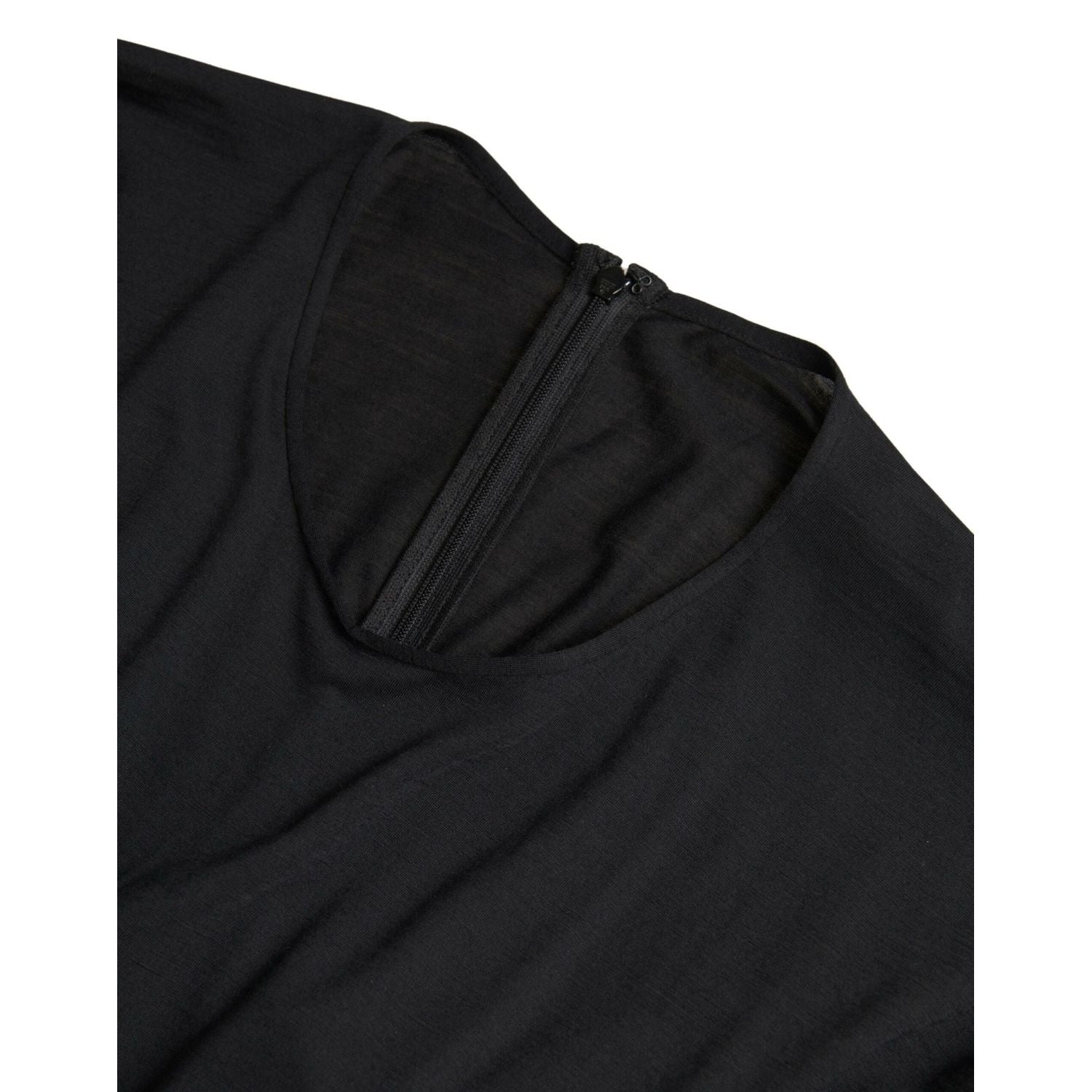 Dolce & Gabbana Black Wool Wrap Sheath Midi Gown Dress