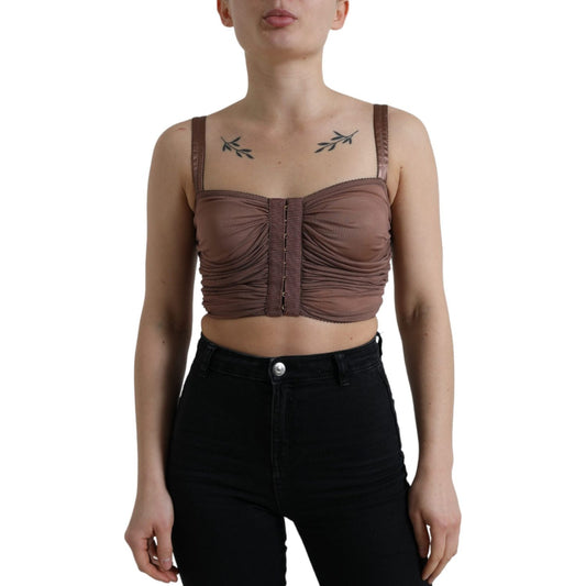 Dolce & Gabbana Brown Viscose Bustier Sleeveless Cropped Top TSH84279-40