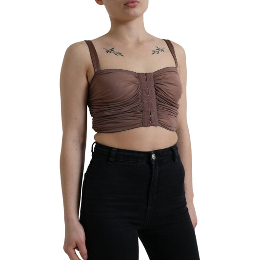Dolce & Gabbana Brown Viscose Bustier Sleeveless Cropped Top TSH84279-40