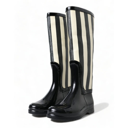 Dolce & Gabbana Black Rubber Knee High Flat Boots Shoes