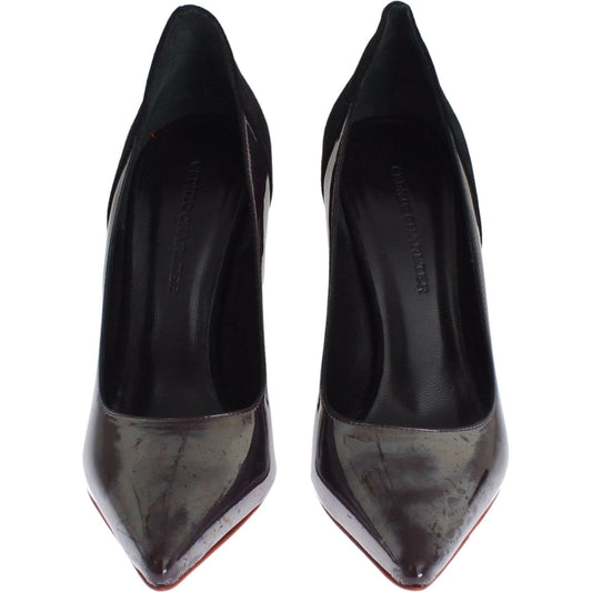 Cédric Charlier Gray Black Leather Suede Heels Pumps Shoes 1728,67345645728,Cédric Charlier,EU36/US5.5,EU41/US10.5,Gray,High Heel - Pumps - Shoes,Material: Suede and Leather,New with tags,Pumps - Shoes,Pumps - Women - Shoes,Shoes,Women,Women - Shoes