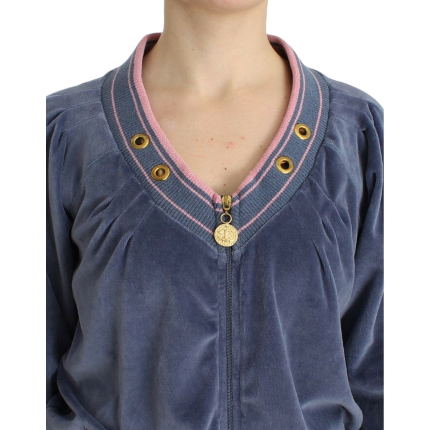 Cavalli Blue velvet zipup sweater