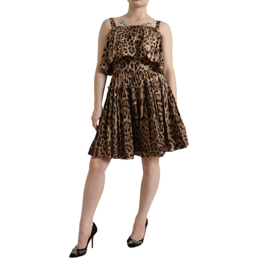 Dolce & Gabbana Brown Leopard Print Sleeveless A-line Dress DR28942-36