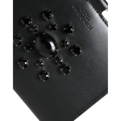 Dolce & Gabbana Black Leather Crystal Embellished Card Holder Wallet
