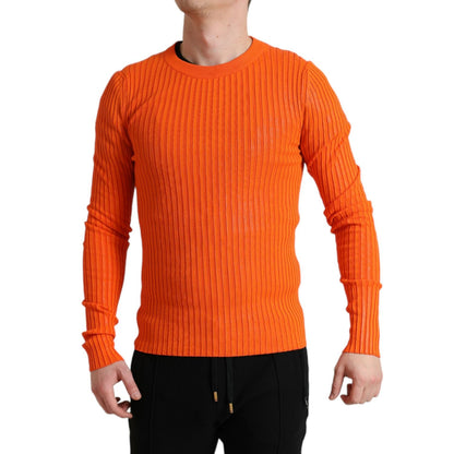Dolce & Gabbana Orange Knitted Crewneck Men Pullover Sweater
