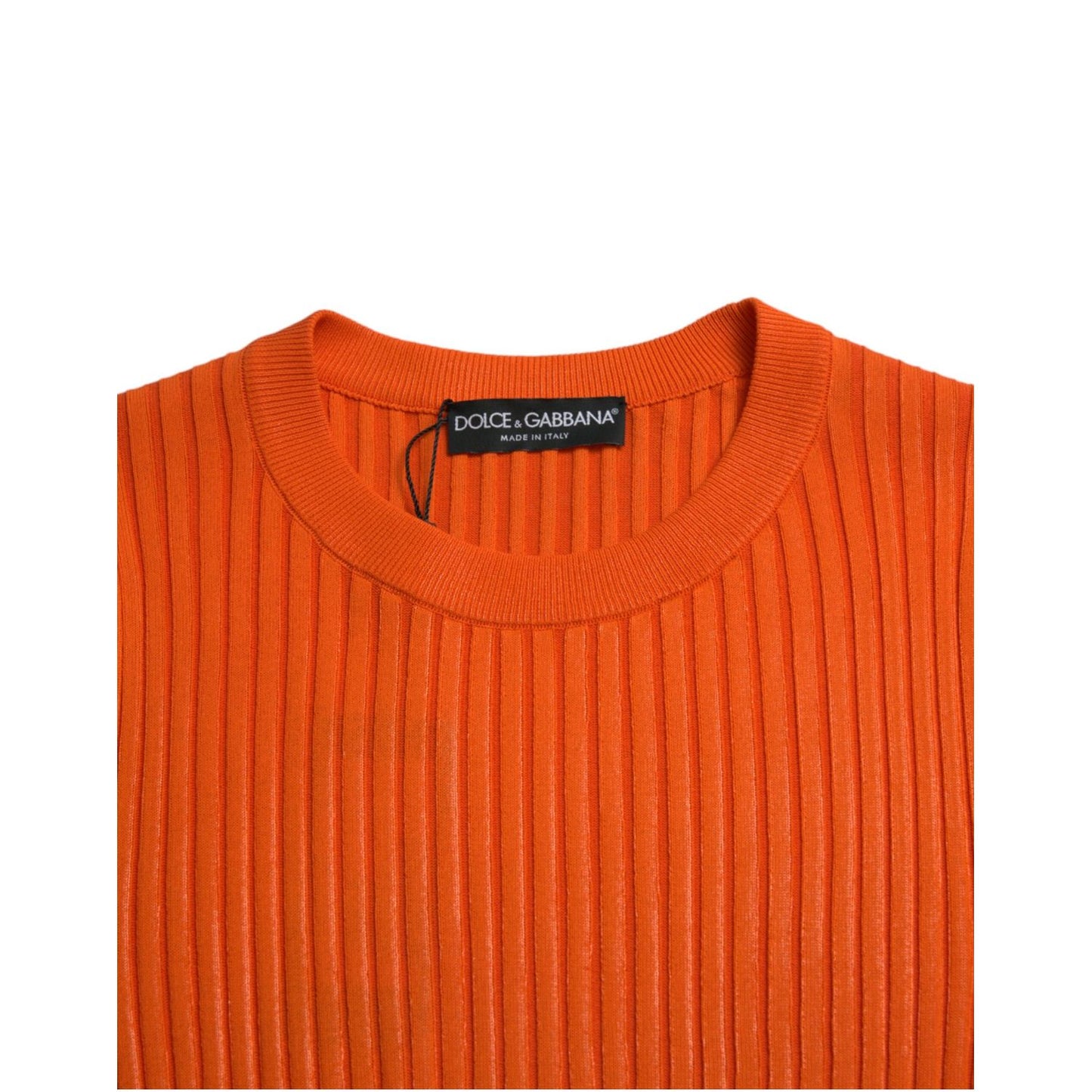 Dolce & Gabbana Orange Knitted Crewneck Men Pullover Sweater