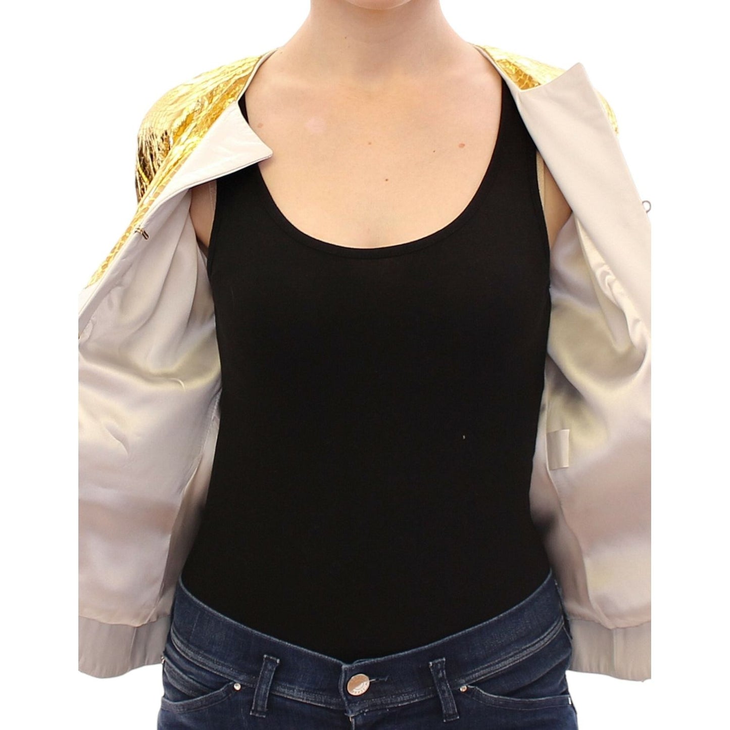 Vladimiro Gioia White Gold Purple Leather Jacket1728,67345645728,Clothing,IT40|S,Jackets & Coats - Clothing,Jackets & Coats - Women - Clothing,Leather Jackets - Jackets & Coats - Clothing,Material: 100% Leather,New with tags,Vladimiro Gioia,White,Women,Wo