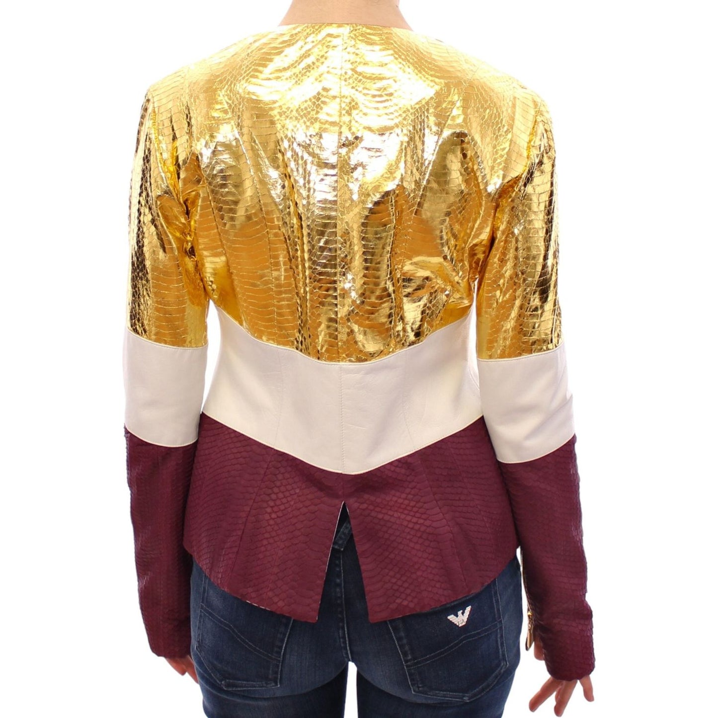 Vladimiro Gioia White Gold Purple Leather Jacket1728,67345645728,Clothing,IT40|S,Jackets & Coats - Clothing,Jackets & Coats - Women - Clothing,Leather Jackets - Jackets & Coats - Clothing,Material: 100% Leather,New with tags,Vladimiro Gioia,White,Women,Wo