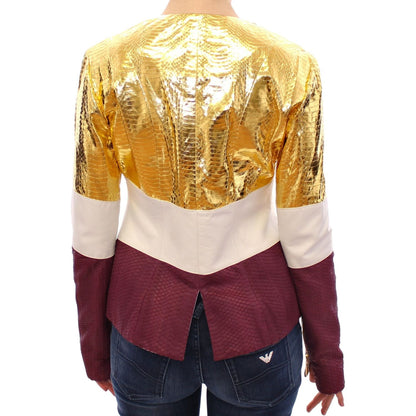 Vladimiro Gioia White Gold Purple Leather Jacket1728,67345645728,Clothing,IT40|S,Jackets & Coats - Clothing,Jackets & Coats - Women - Clothing,Leather Jackets - Jackets & Coats - Clothing,Material: 100% Leather,New with tags,Vladimiro Gioia,White,Women,Wo