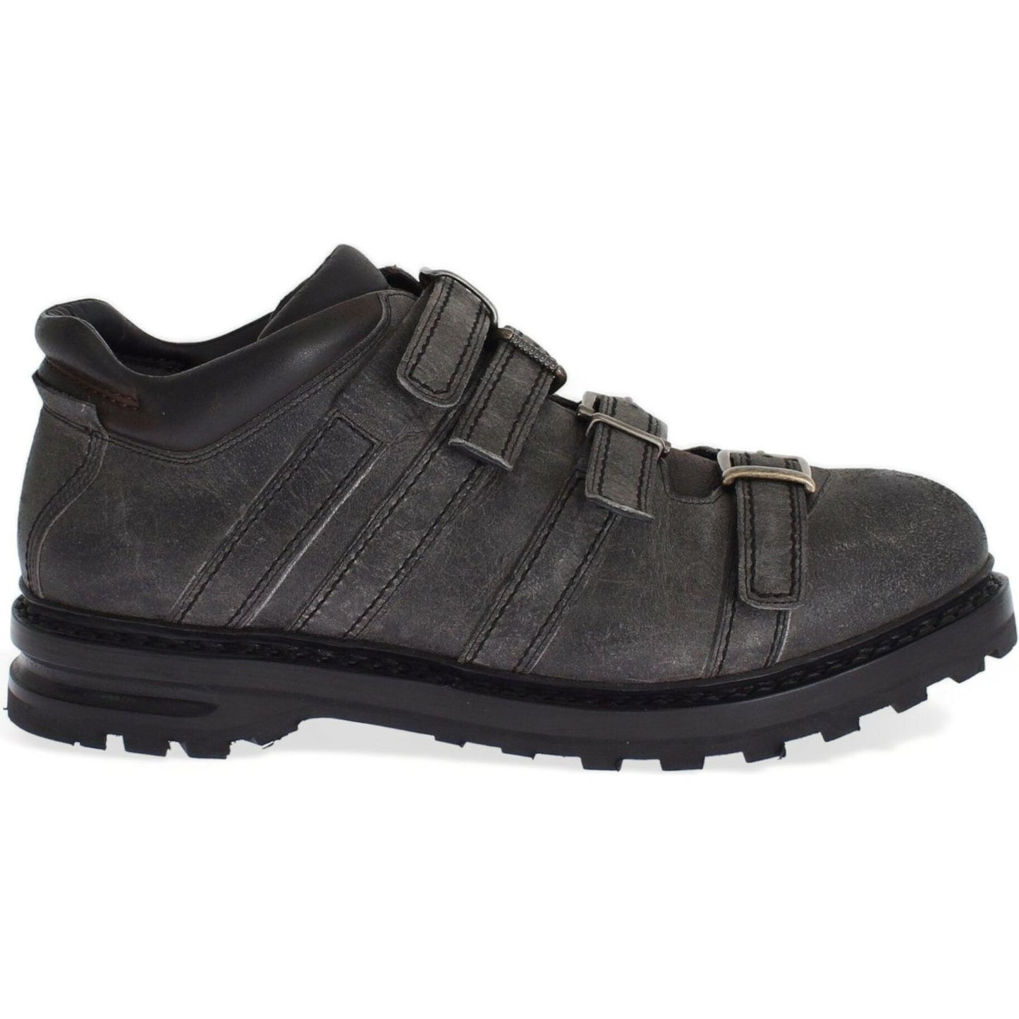 Dolce & Gabbana Gray Leather Ankle Strap Shoes Boots