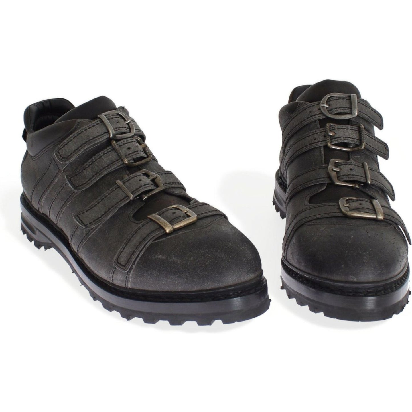 Dolce & Gabbana Gray Leather Ankle Strap Shoes Boots