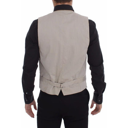 Dolce & Gabbana Beige Cotton Slim Fit Button Front Dress Vest