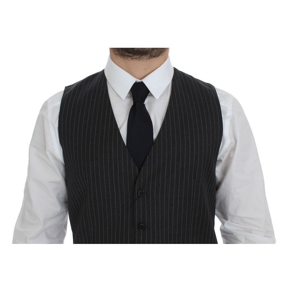 Dolce & Gabbana Gray Striped Wool Single Breasted Vest