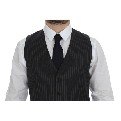 Dolce & Gabbana Gray Striped Wool Single Breasted Vest