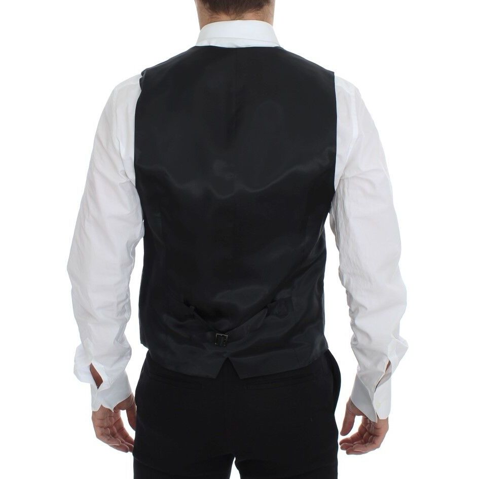 Dolce & Gabbana Gray Striped Wool Single Breasted Vest