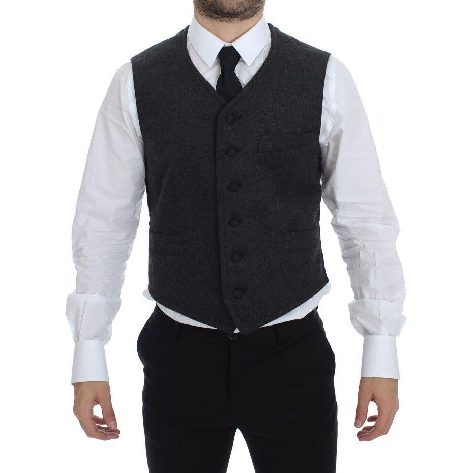 Dolce & Gabbana Gray Wool Blend Logo Vest Gilet Weste
