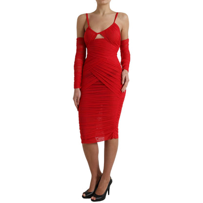 Dolce & Gabbana Red Nylon Stretch Cut Out Midi Dress