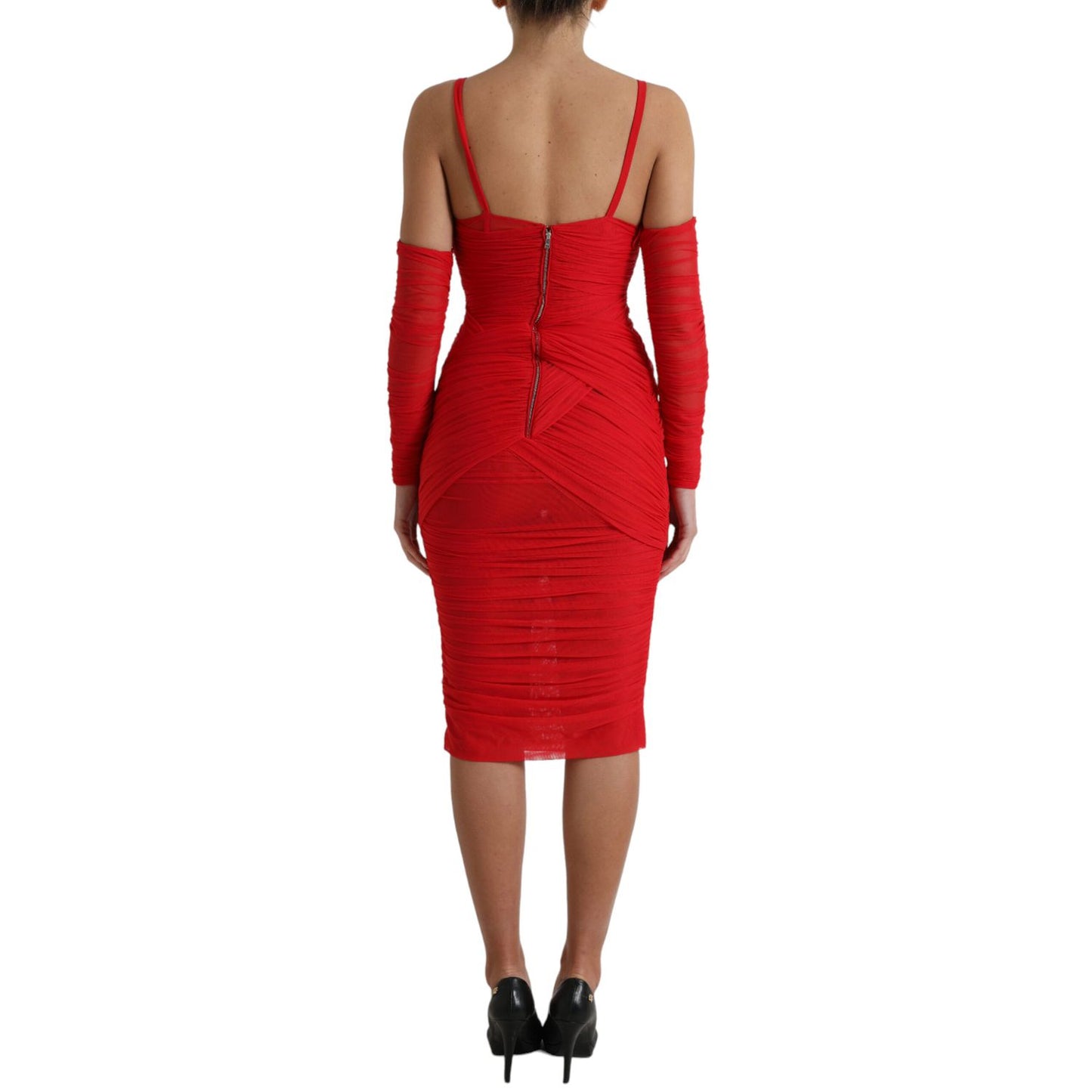 Dolce & Gabbana Red Nylon Stretch Cut Out Midi Dress