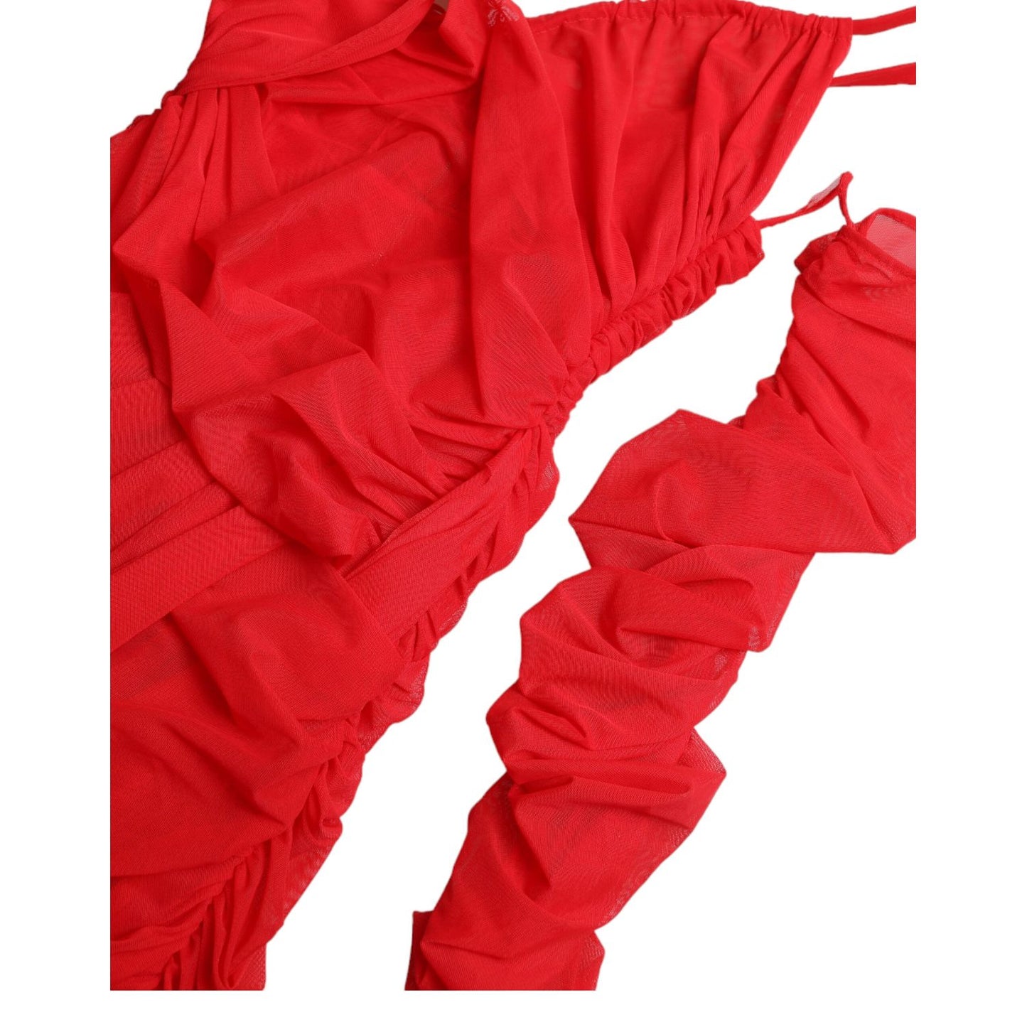 Dolce & Gabbana Red Nylon Stretch Cut Out Midi Dress