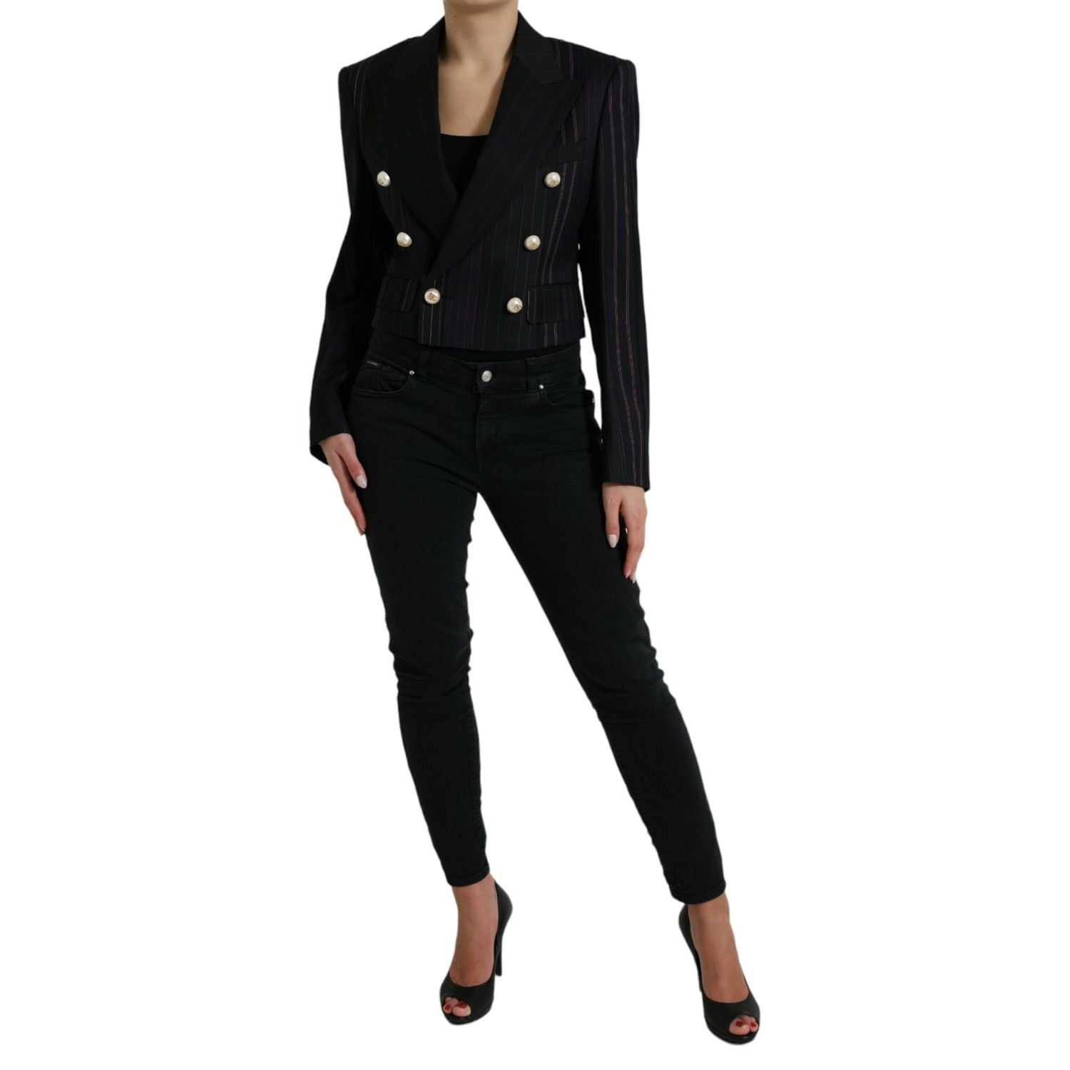 Dolce & Gabbana Black Striped SICILIA Double Breasted Jacket