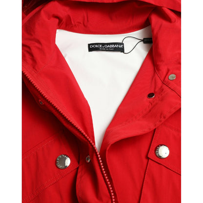 Dolce & Gabbana Red Polyester Hooded Button Rain Coat Jacket