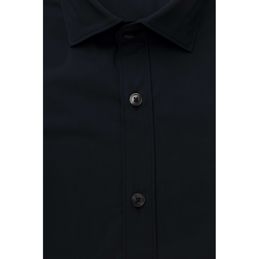 Bagutta Blue Cotton Men Shirt Slim Fit with French Collar