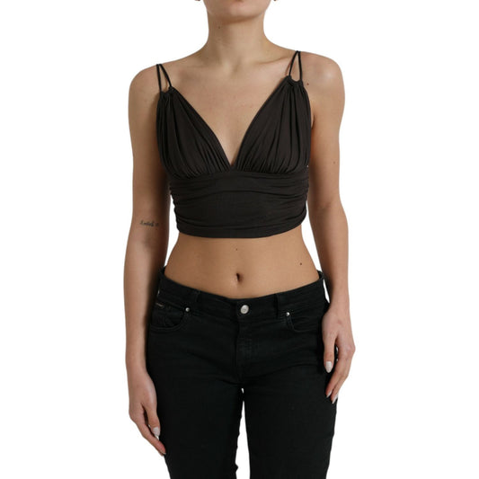 Dolce & Gabbana Brown Viscose Plunging V-neck Cropped Tank Top TSH84301-40