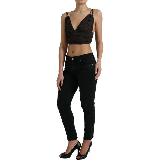 Dolce & Gabbana Brown Viscose Plunging V-neck Cropped Tank Top TSH84301-40