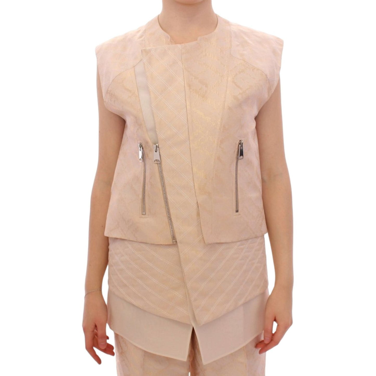 Zeyneptosun Beige brocade sleeveless jacket10% Linen,1728,30% Viscone,67345645728,Beige,Clothing,IT42|M,Jackets & Coats - Clothing,Jackets & Coats - Women - Clothing,Material: 60% Polyester,New with tags,Sleveless Jacket - Jackets & Coats - Clothing,Women