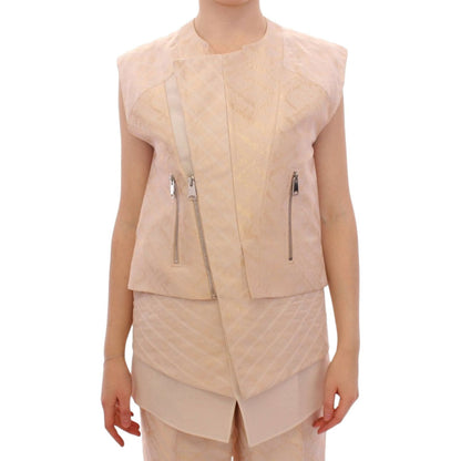 Zeyneptosun Beige brocade sleeveless jacket10% Linen,1728,30% Viscone,67345645728,Beige,Clothing,IT42|M,Jackets & Coats - Clothing,Jackets & Coats - Women - Clothing,Material: 60% Polyester,New with tags,Sleveless Jacket - Jackets & Coats - Clothing,Women
