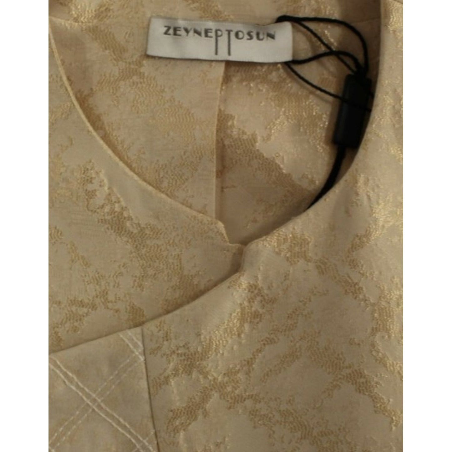 Zeyneptosun Beige brocade sleeveless jacket10% Linen,1728,30% Viscone,67345645728,Beige,Clothing,IT42|M,Jackets & Coats - Clothing,Jackets & Coats - Women - Clothing,Material: 60% Polyester,New with tags,Sleveless Jacket - Jackets & Coats - Clothing,Women