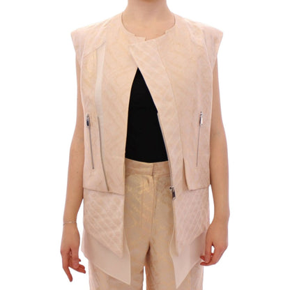 Zeyneptosun Beige brocade sleeveless jacket10% Linen,1728,30% Viscone,67345645728,Beige,Clothing,IT42|M,Jackets & Coats - Clothing,Jackets & Coats - Women - Clothing,Material: 60% Polyester,New with tags,Sleveless Jacket - Jackets & Coats - Clothing,Women