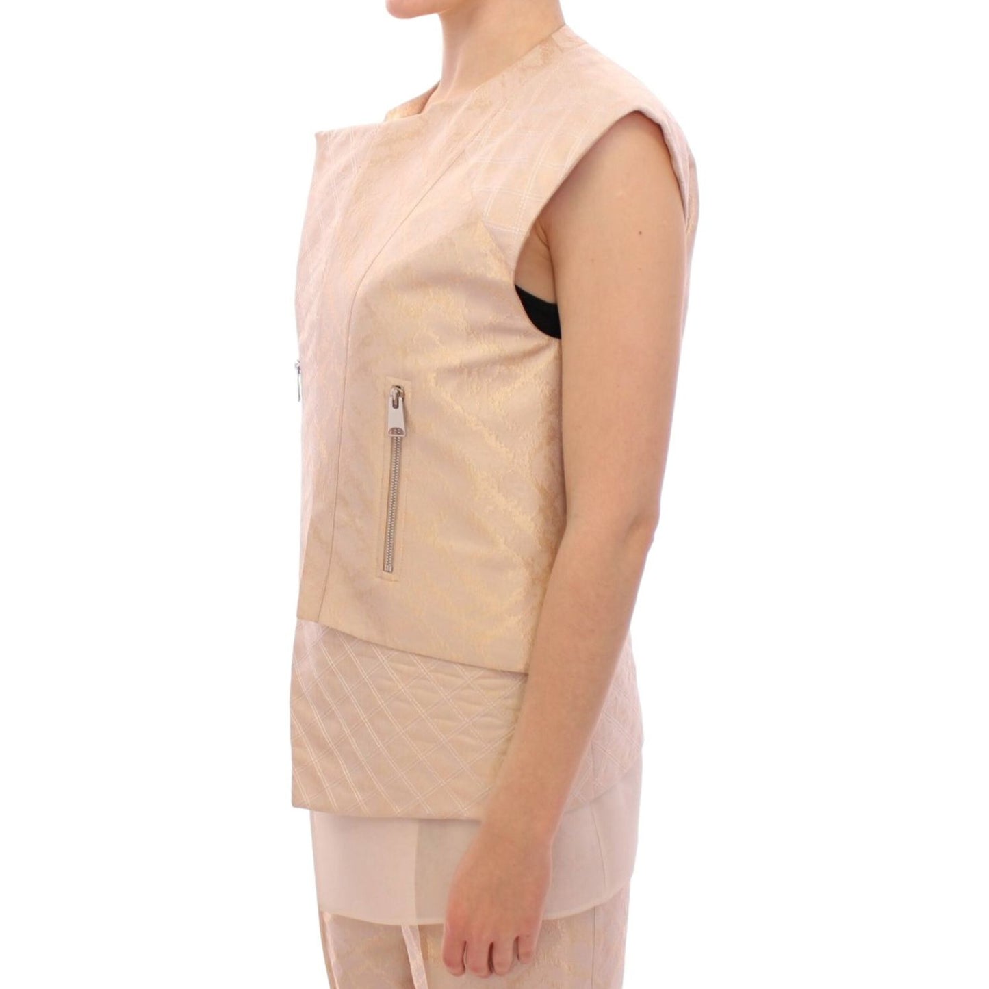 Zeyneptosun Beige brocade sleeveless jacket10% Linen,1728,30% Viscone,67345645728,Beige,Clothing,IT42|M,Jackets & Coats - Clothing,Jackets & Coats - Women - Clothing,Material: 60% Polyester,New with tags,Sleveless Jacket - Jackets & Coats - Clothing,Women