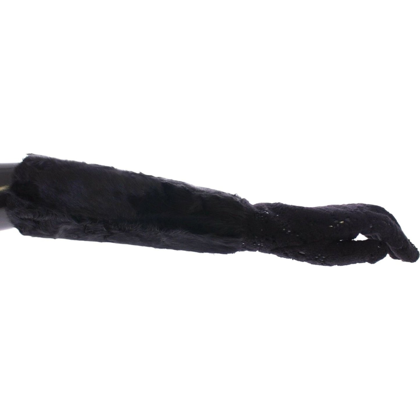 Dolce & Gabbana Black Lace Wool Lambskin Fur Elbow Gloves