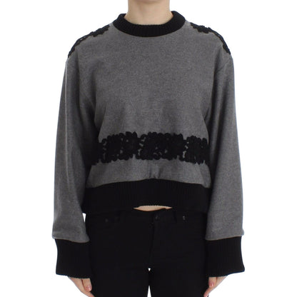 Dolce & Gabbana Gray Black Lace Wool Cashmere Sweater