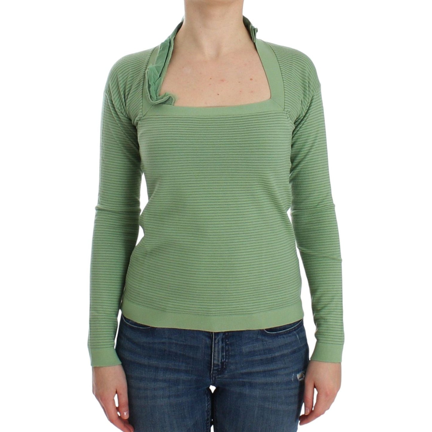 Ermanno Scervino Green Wool Blend Striped Long Sleeve Sweater