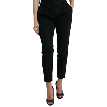 Dolce & Gabbana Black Wool High Waist Cropped Tapered Pants