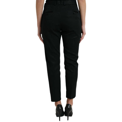 Dolce & Gabbana Black Wool High Waist Cropped Tapered Pants