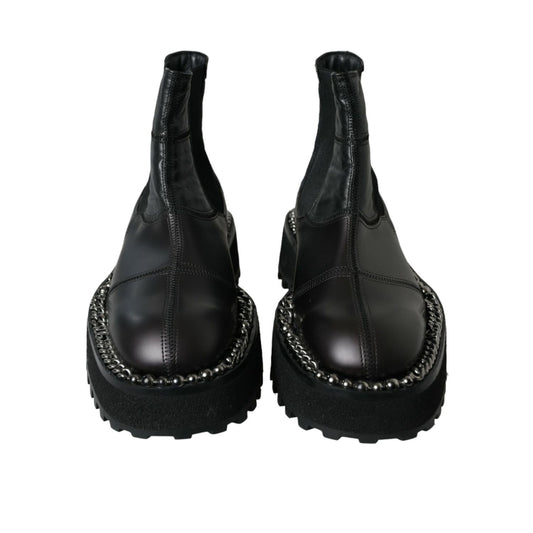 Dolce & Gabbana Black Leather Slip On Stretch Chelsea Boots Shoes