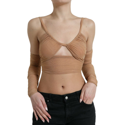 Dolce & Gabbana Brown Nylon Stretch Open Shoulder Cropped Top TSH84285-40