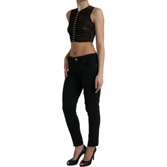 Dolce & Gabbana Brown Embellished Nylon Stretch Cropped Top TSH84290-40
