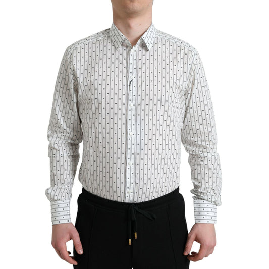 Dolce & Gabbana White Patterned Men GOLD Formal Dress Shirt