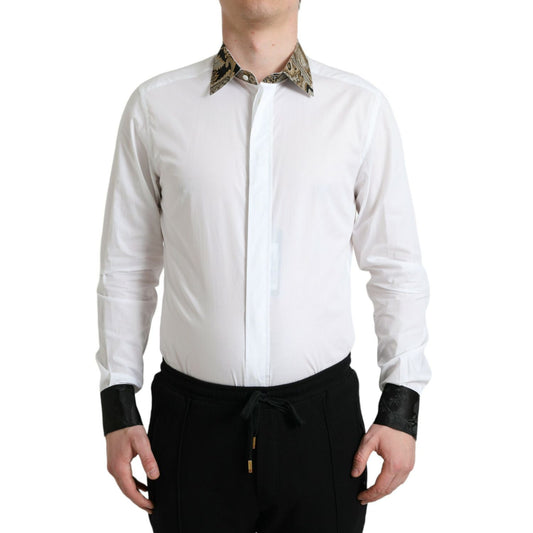 Dolce & Gabbana White Cotton Jacquard Formal GOLD Dress Shirt