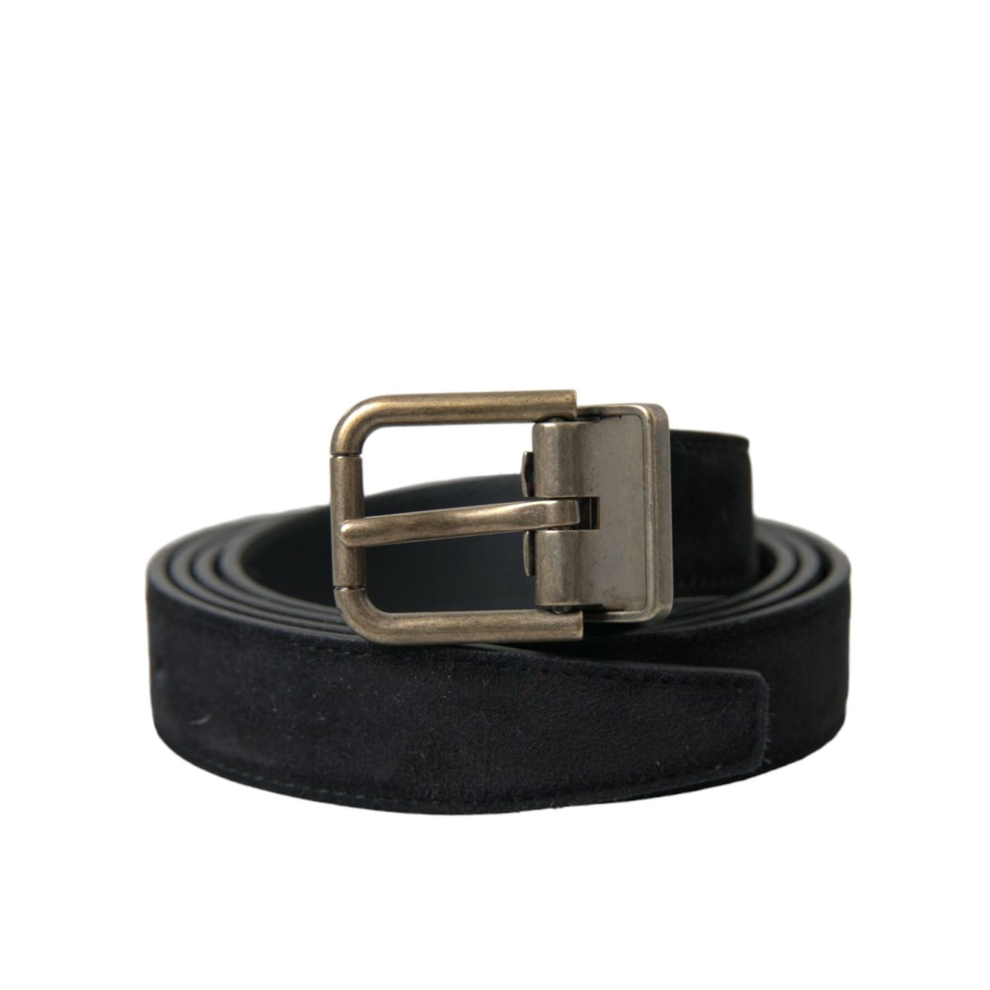 Dolce & Gabbana Black Suede Leather Gold Metal Buckle Belt