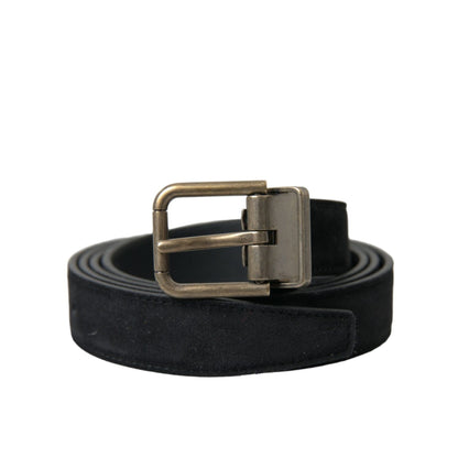 Dolce & Gabbana Black Suede Leather Gold Metal Buckle Belt