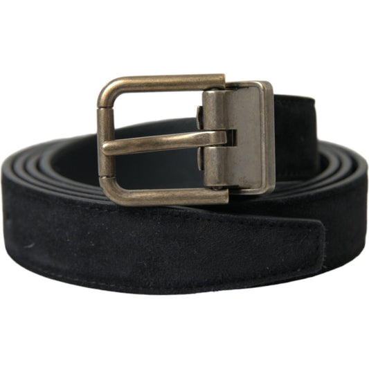 Dolce & Gabbana Black Suede Leather Gold Metal Buckle Belt BEL9126-110